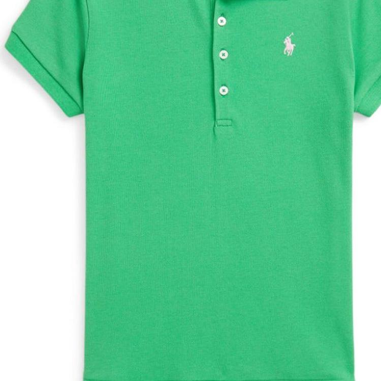 Polo Ralph Lauren Kids Šaty Ss24 Jednobarevné Logo Výšivka Polokošile Límec Krátký Rukáv Dětské Šaty Zelená 313698754-081