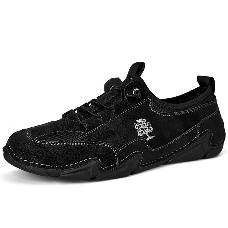 

Дышащая мужская повседневная обувь Модная обувь для вождения для мужчин Перфорированные летние лоферы Новая кожаная мужская обувь ручной работы для вождения 46 чёрный