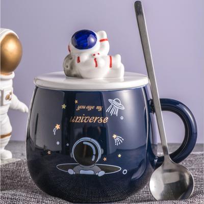 Ceramic Cup Astronaut Rocket with Lid Handle Spoon Boy and Girl Mug Cartoon Fun Space