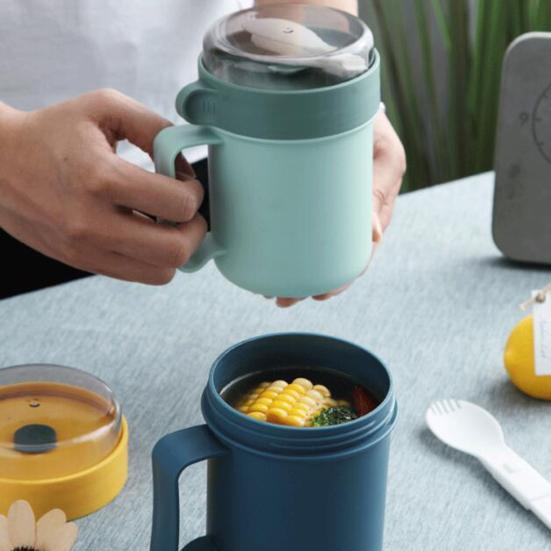 Kubek śniadaniowy 500ml Silikonowy odpowietrznik Klasa kontaktu z żywnością Wielofunkcyjny Przenośna miska na owsiankę z szczelną pokrywką i uchwytem Do codziennego użytku