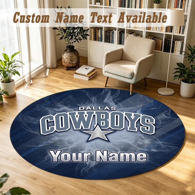 Round Rug Custom NameDallas Cowboys Pattern Non Slip Carpet Home Floor Decor