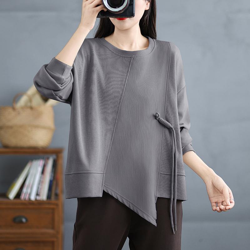 New Spring Women Full Sleeve Loose Casual O-Neck Basic Tops Solid Buttons T-Shirt New Pullover