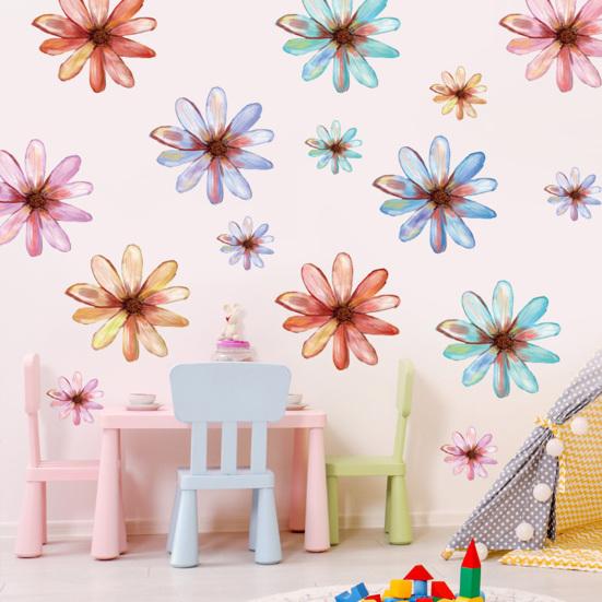 Flower Wall Decals Hand-painted Spring Wildflower Wall Stickers Peel And Stick Floral Wall Art Decor for Girls Bedroom Nursery Classroom Living Room