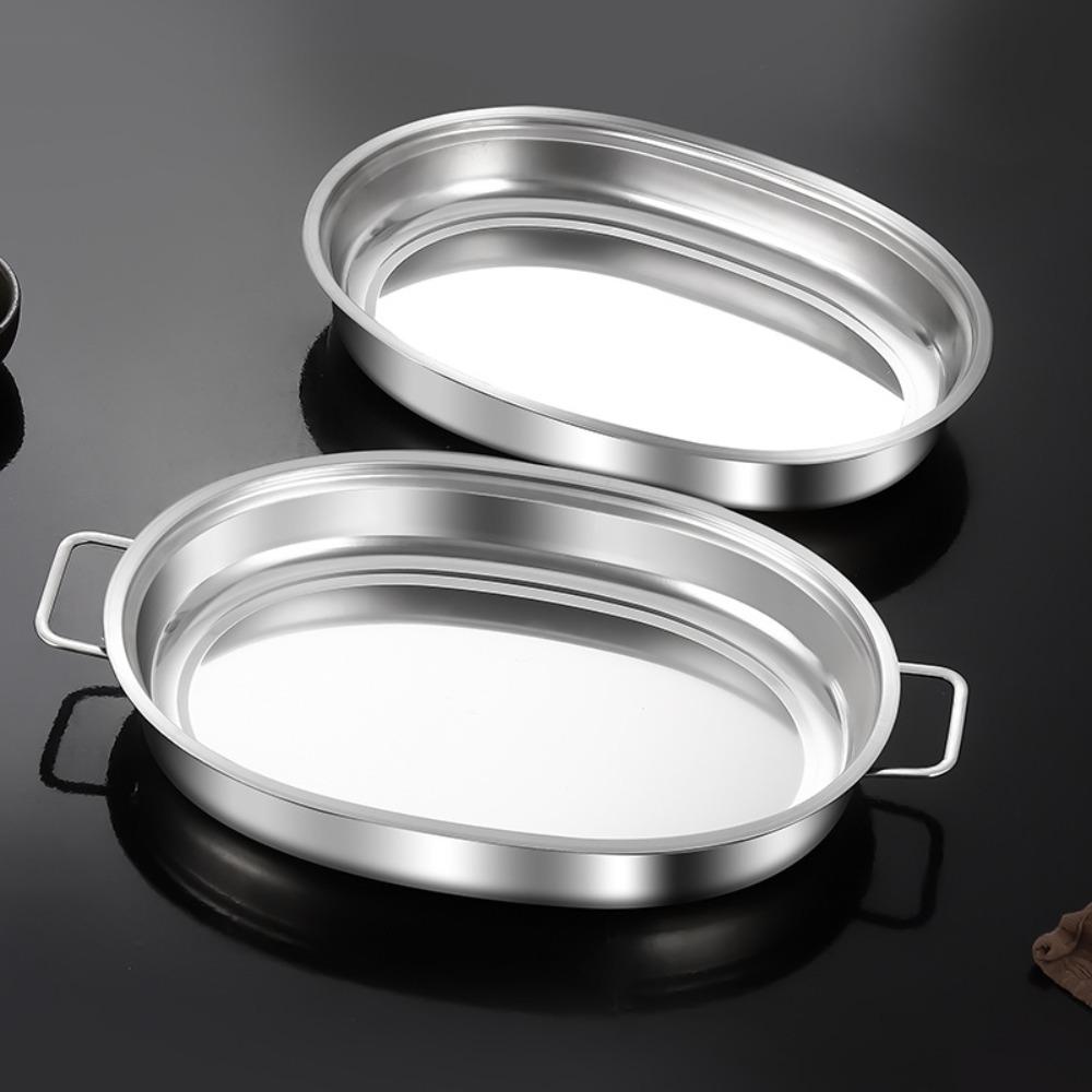Large Capacity Oval Grilled Fish Pan Stainless Steel Hot Pot Multipurpose Fish Steamer  Home