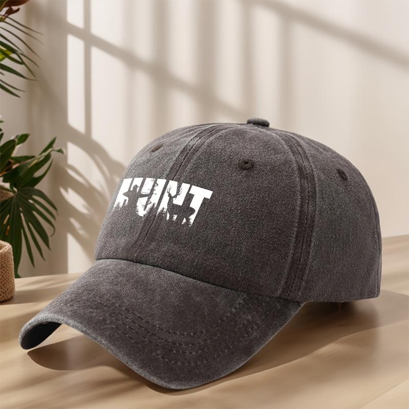 HUNT Outdoor Hunting Printed Baseball Cap Classic Washed Retro Peaked Cap Soft Sweat-Absorbent Breathable Hat Personalized Street Hip-Hop Hat