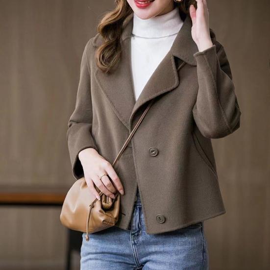 Women Jacket Lapel Solid Color Single-breasted Double-sided Woolen Coat Loose Thermal Short Type