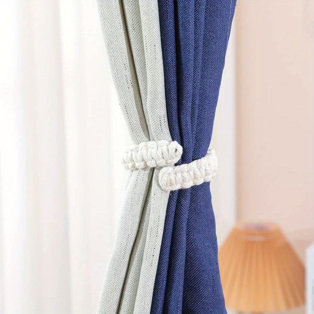 1pcs Hand-Woven Hemp Rope Curtain Tieback - Decorative Storage Bracket with Multiple Hooks,Bedroom Decor, Decorative Accessory