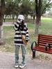 Women's Loose Fit Striped Mohair Sweater - Autumn/Winter Style with Round Neck & Long Sleeves