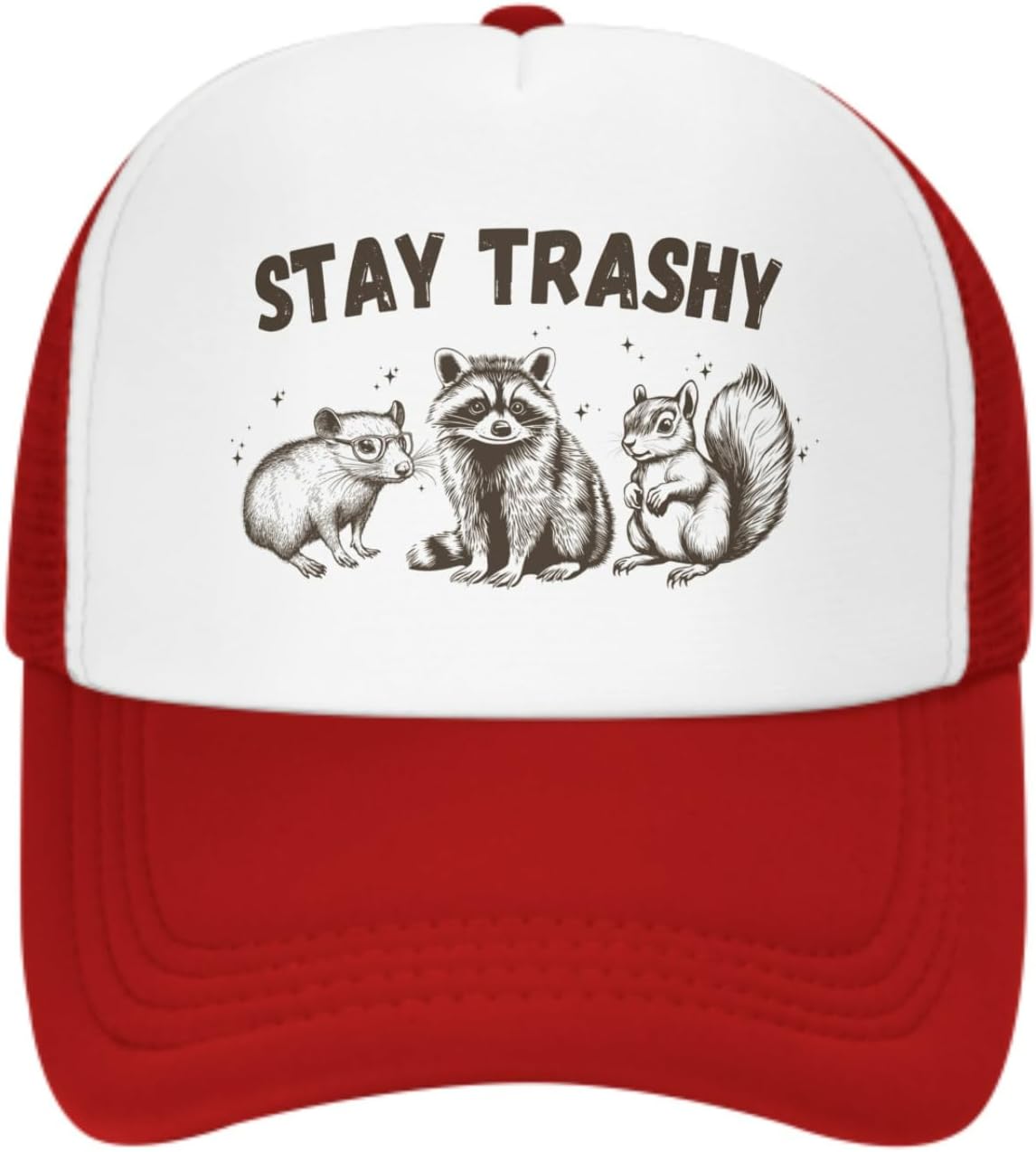 Stay Trashy Raccoon Squirrel Possum Funny Animals Trucker Hat Adjustable Snapback Baseball Cap for Adults One Size
