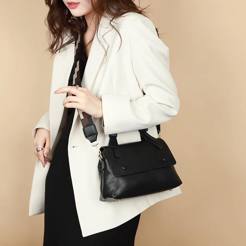 Genuine Leather Women Cowhide Tote The New Quality Leather Female Designer Handbag High Capacity Flap Shoulder Crossbod Bag