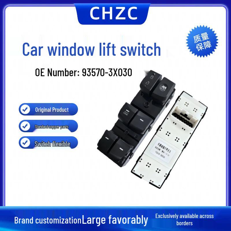The window regulator switch 93570-3X030 fits Hyundai Tucson electric window systems. Electric