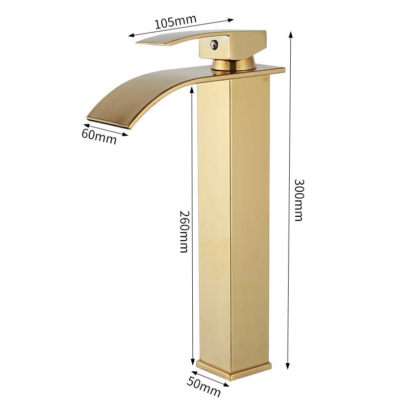Tall Titanium Gold Waterfall Bathroom Faucet - Single Handle Hot & Cold Vanity Sink Faucet with Modern Square Tall Body (Gold,Chrome)