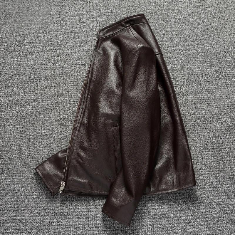 Chinese Size Casual Brown Genuine Leather Jacket Men Real Cow Skin Coat Spring Autumn Jaqueta Masculina Couro