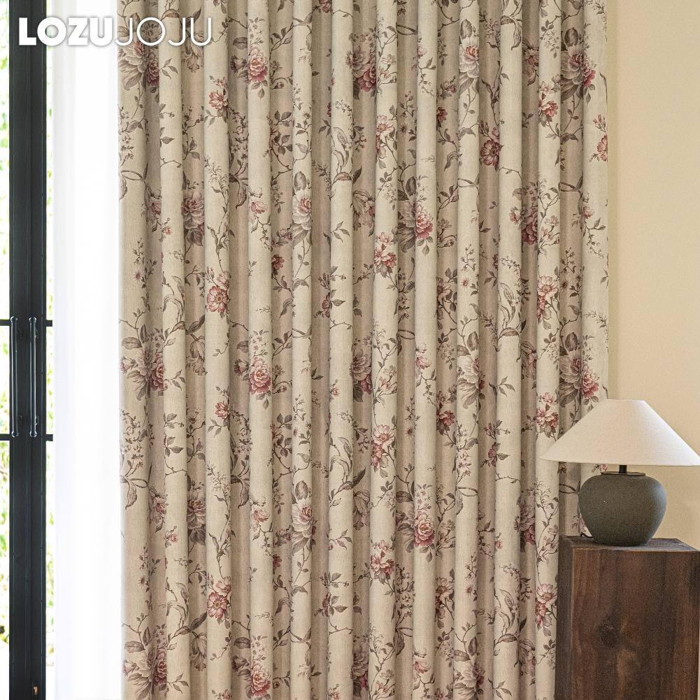 1PC LOZUJOJU French Retro Pink Peony Floral Curtains American Countryside Thick Curtains for Bedroom Living Room Window for Home Decor