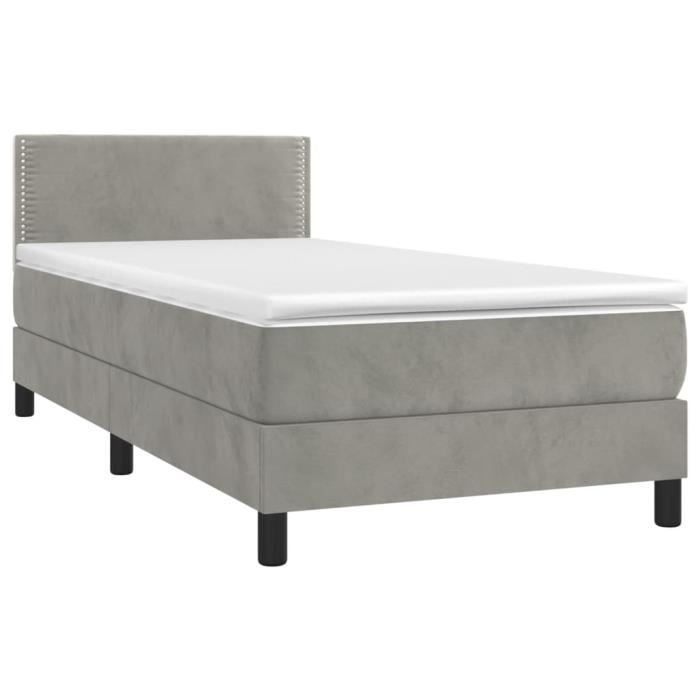 3141215 vidaXL Divan Bed and Mattress Light Grey 90x190 Cm Velvet