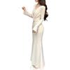 Elegant French Lace Patchwork V-Neck Mermaid Dress for Women - Autumn/Winter Waist-Cinching Gown