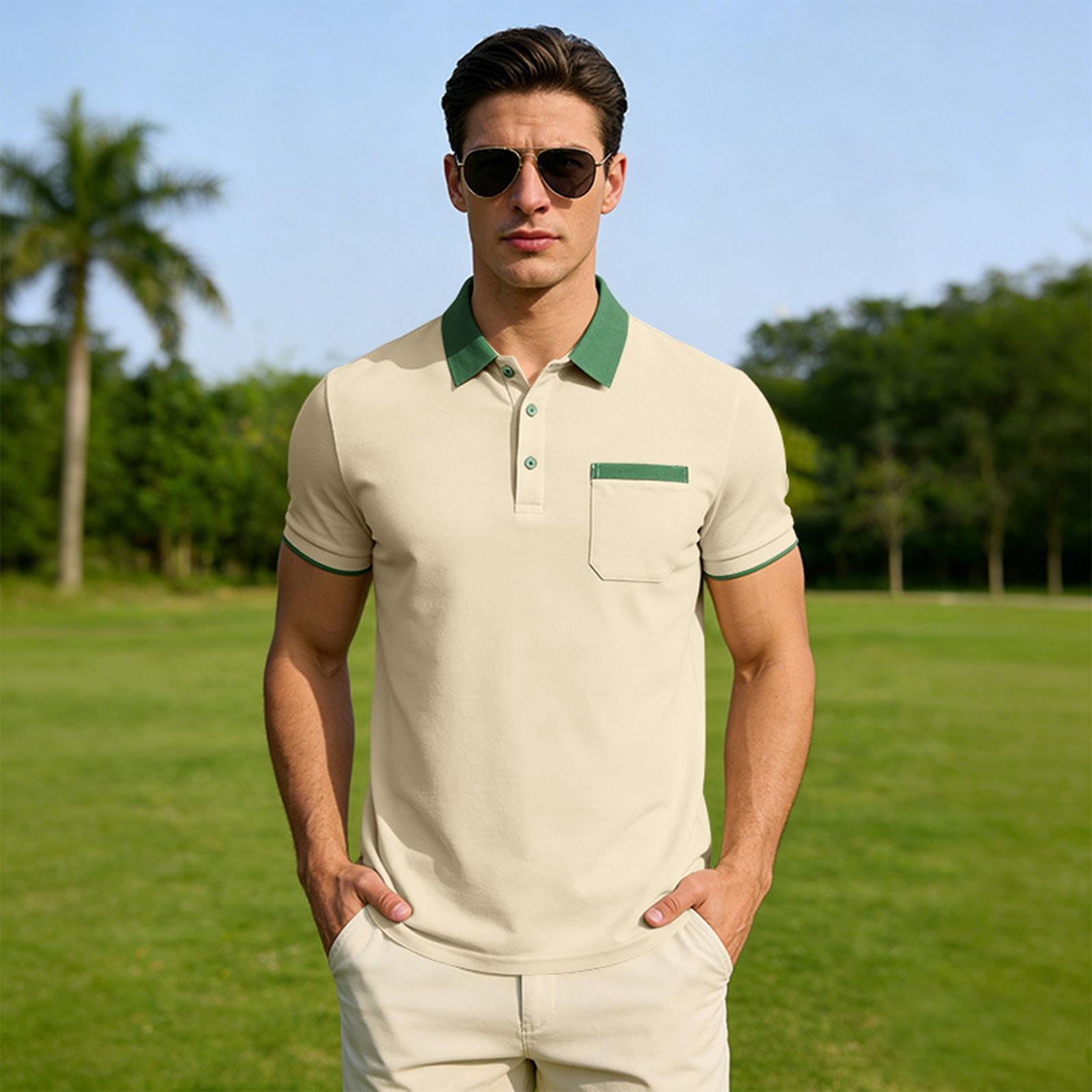 

Men s Collared Contrast-colored Short-sleeved Shirt XL бежевый