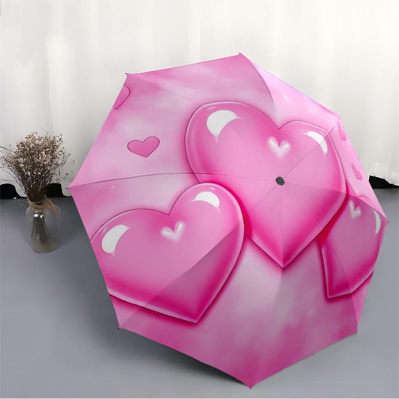 1pc Pink Hearts Automatic Opening/Closing Umbrella with Operation & Windproof Canopy Yy260311001