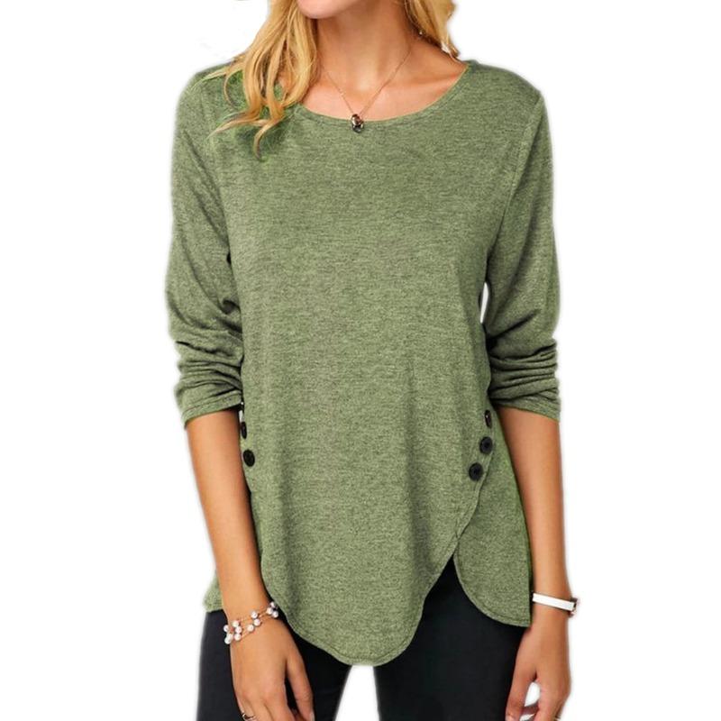 BITCED Women's Fashion Casual Solid Color Print Long Sleeve O-Neck Blouses & Shirts