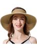 Women Wide Brim Roll Up Sun Visor Hat UV Protection Packable Ponytail Beach Straw Hat