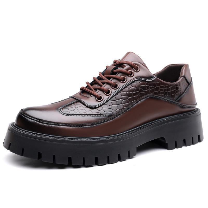Men's British Style Thick-Soled Crocodile Pattern Leather Shoes - Versatile Non-Slip Casual Footwear