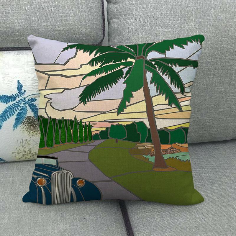 Cartoon Seaside Vacation Digital Printing Short Plush Pillow Covers Decorative For Car Sofa Office Cushion Cover Home Goods