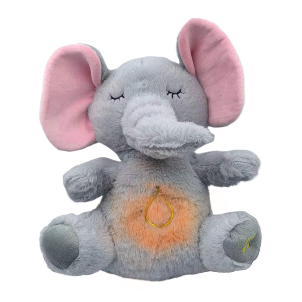 Cute Animal Comfort Doll with Music Lights Rhythmic Breathing Motion Plush Stuffed Animal Musical Baby Toy for Newborn Infants