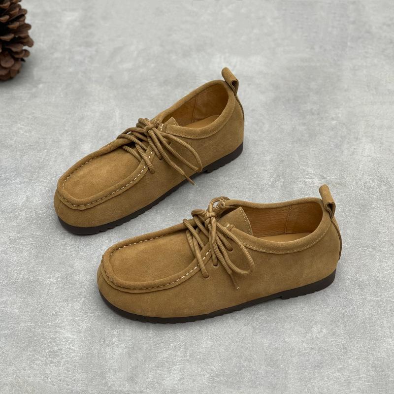 New Retro and Simple Flat Bean Shoes, Soft Leather Single Shoes