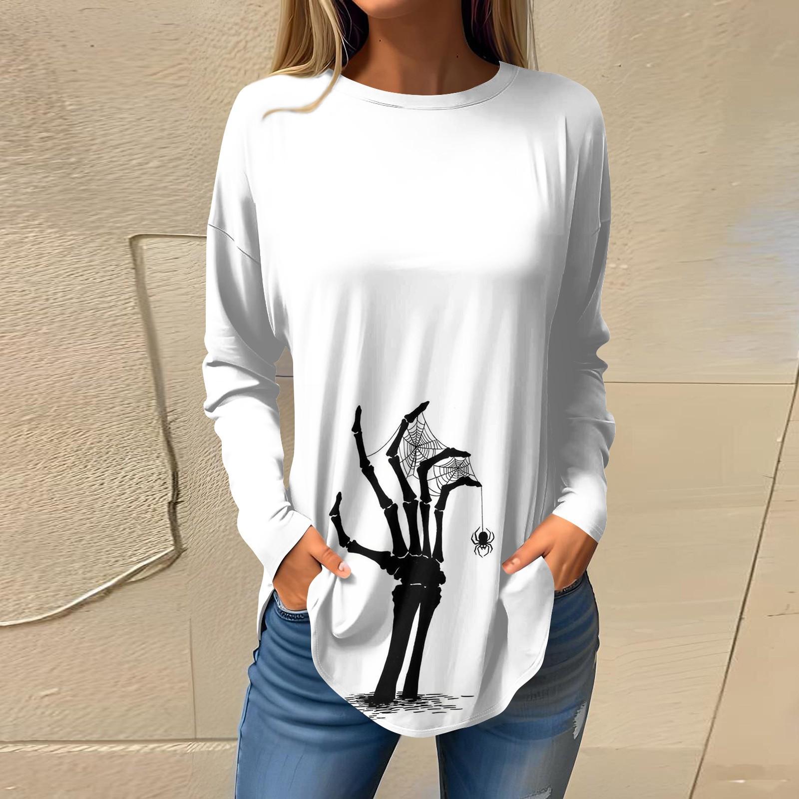 

Женская свободная футболка с длинным рукавом с круглым вырезом и принтом, верхний пуловер XXXL белый