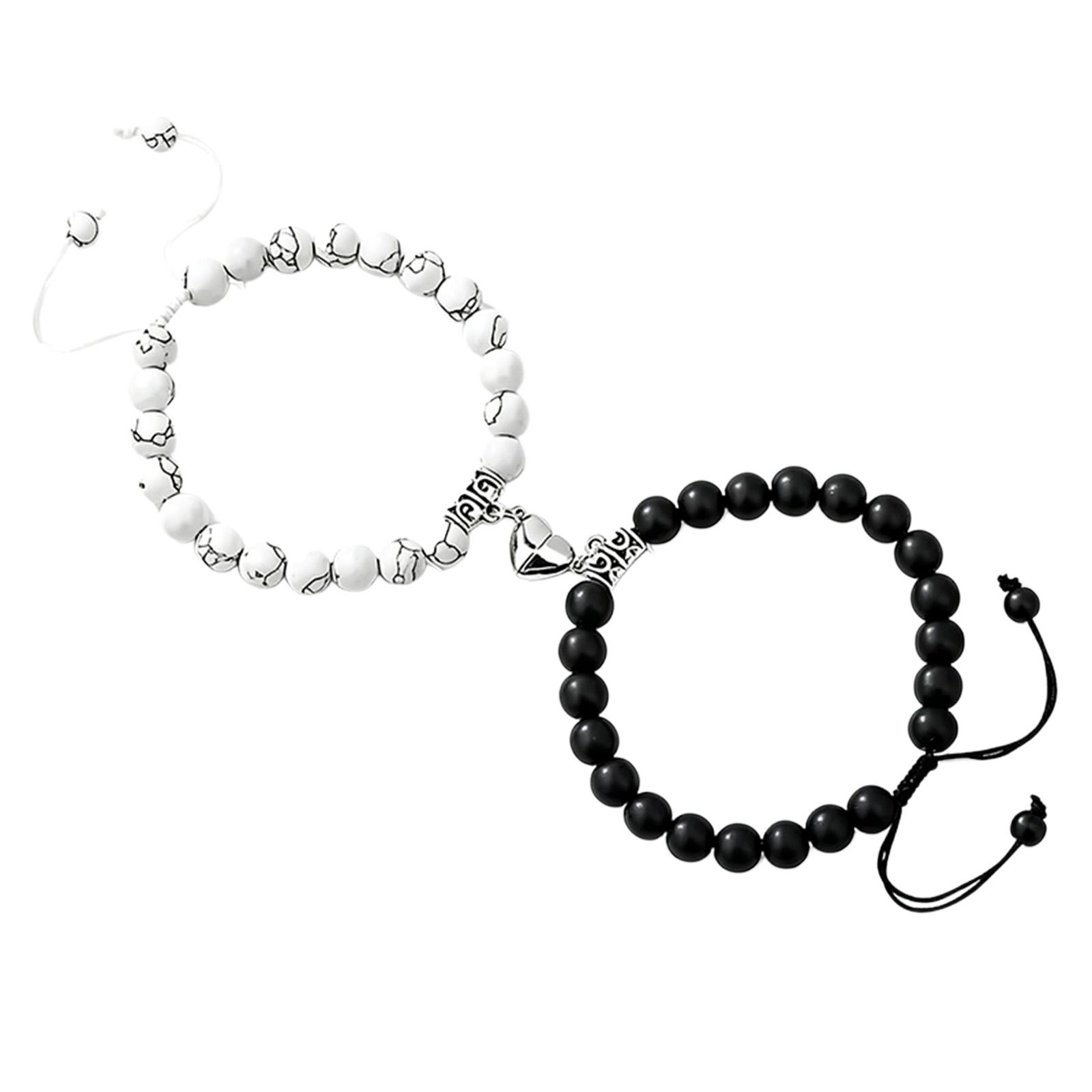 

Magnetic Attraction Bracelet Set Adjustable Beaded Couple Bracelets with Heart Charm Stainless Steel Components Suitable for Daily Wear one size белый