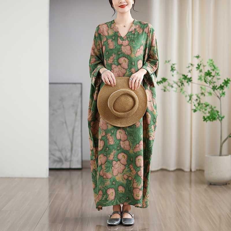 New Floral Vacation Style Travel V-Neck Vintage Dresses