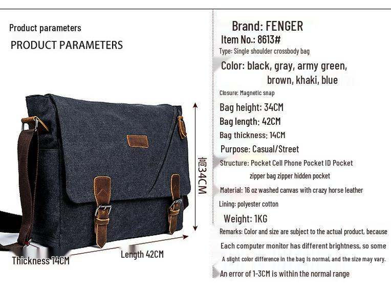 Canvas Crossbody Unisex Travel Tote & Messenger Bag