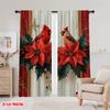Set Of 2 Flat Printing Scene Curtain Flowers Red Pattern Light Filter Holiday Decorations Use Various Room Decor Aesthetic Polyester