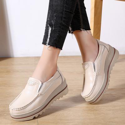 Zapatos de Plataforma Planos de Cuero para Mujer Cómodas Zapatillas Chunky para Señora Slip-on Mocasines de Lujo para Mujer Zapatos de Madre Zapatillas Mujer