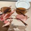 Retro Frameless Sunglasses for Women Luxury Trendy Sun Glasses High-End Sensation Fashionable Solar Glasses Shades UV400