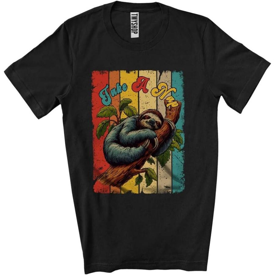 Vintage Retro Take Nap, Adorable Sloth Sleeping Nap, Matching Zoo Keeper Animal Lover Unisex T-Shirt Black XXXXXL разноцветный