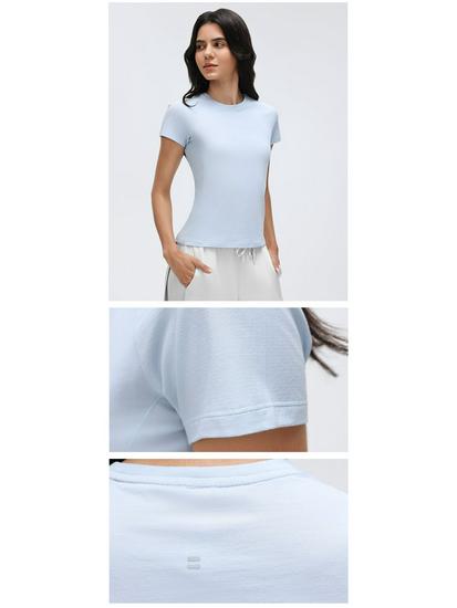 Damen Sommer Sport Kurzarm Schweißableitendes Crop Top - Schlankmachendes Yoga Fitness T-Shirt
