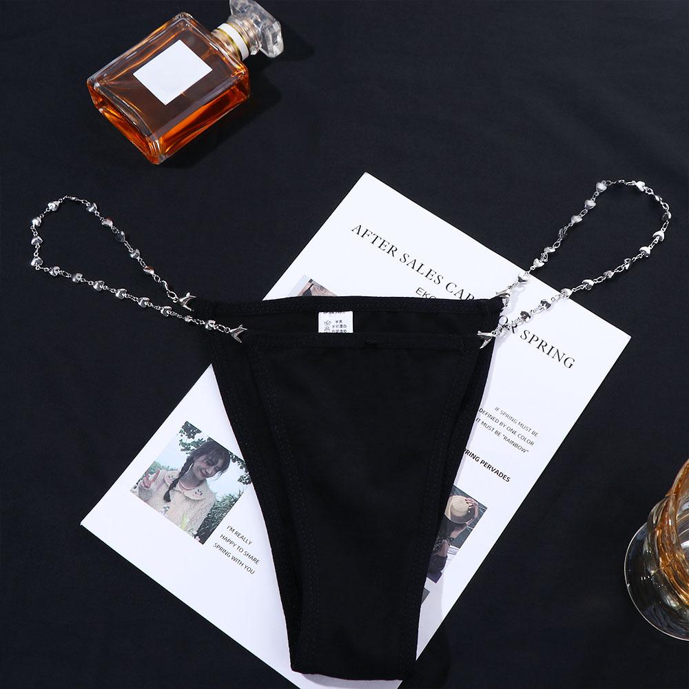 Hollow Bandage Chain Decoration Metal Chain Briefs Women Intimates See-through Thong Sexy Panties