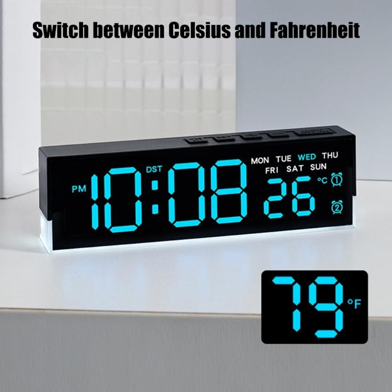 Night Light Digital Alarm Clock Electric Desk Clock with Indoor Temperature Loud Alarm Day of Week for Living Room