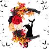 1PC Halloween Wreath, Plastic Crescent Moon Cat Design with Rose Accents, Festive Front Door Window Wall Decor, for Christmas