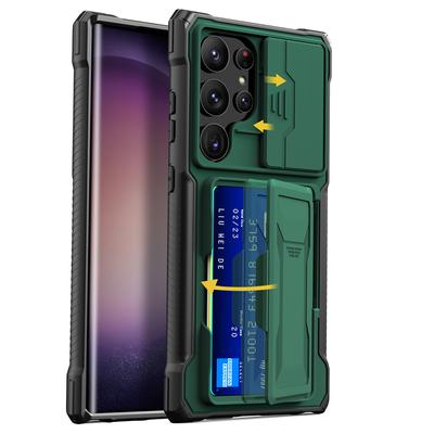 Brieftasche Kartensteckplatzhalter Slide Phone Cases Kameraschutzabdeckung für Samsung Galaxy S24 Ultra Case 5G Armor Stoßfeste Fundas
