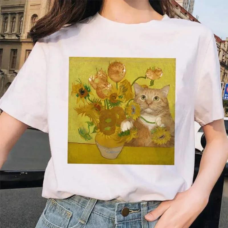 Van Gogh Cat Van Gogh Cat Art Oil Painting Printed TShirt Unisex Clothes Summer Fashion Trendy Casual TShirt