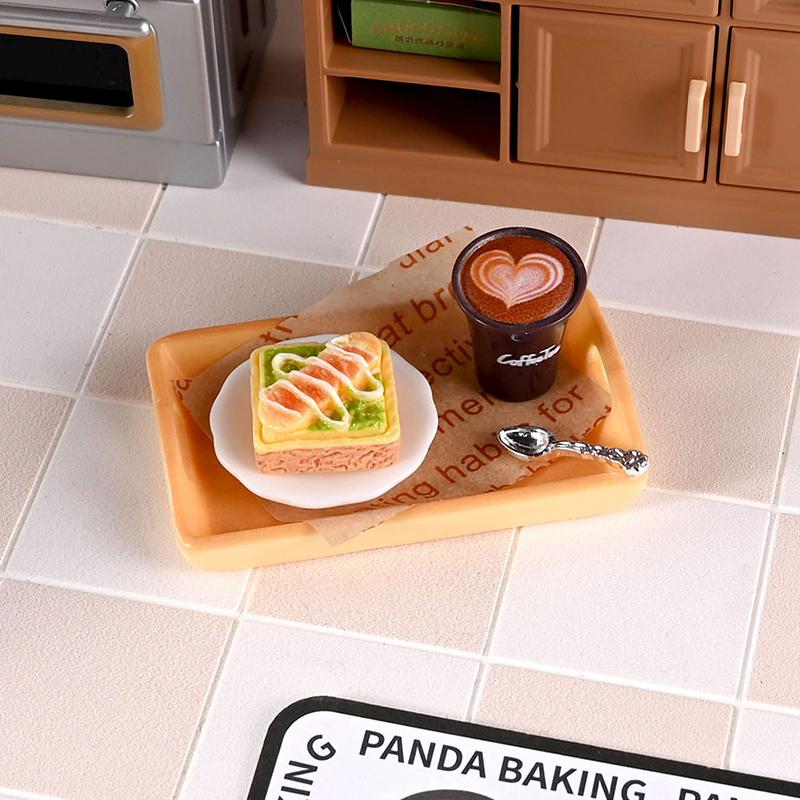 2Set 1/6 Scale Miniature Dollhouse Sumilation Mini Milk Tea Cake With Plate For Kid Pretend Play Toys