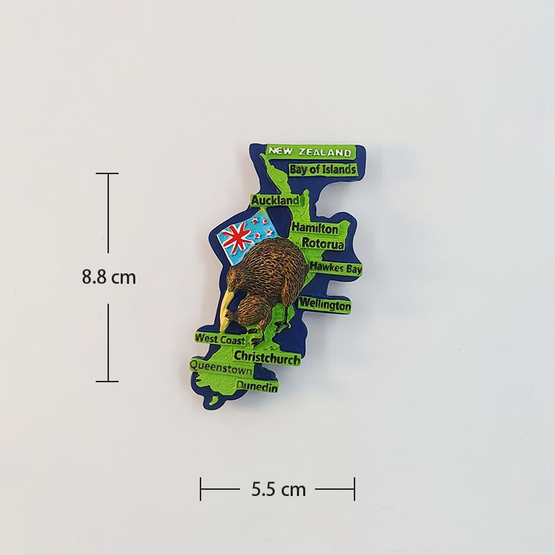 Oceania New Zealand kiwi Map 3D Stereoscopic Tourism souvenirs Resin painting Decoration home Refrigerator magnets