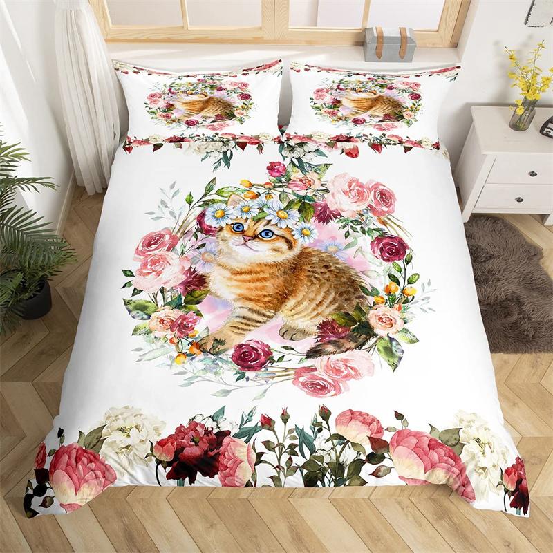 Kawaii Elephant Duvet Cover Twin Cartoon Animal Bedding Set Floral Comforter Cover Microfiber Butterfly Bed Sets For Boys Girls