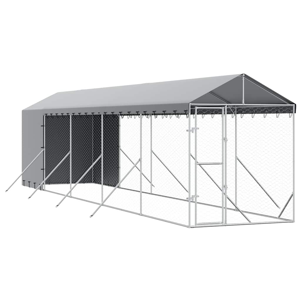 Vidaxl Dog Pen, With Roof, Silver, 2X10X2.5M, Galvanized Steel