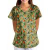 Women's Halloween Printed Loose V-Neck Pocket Short SleevUniform  Uniform
