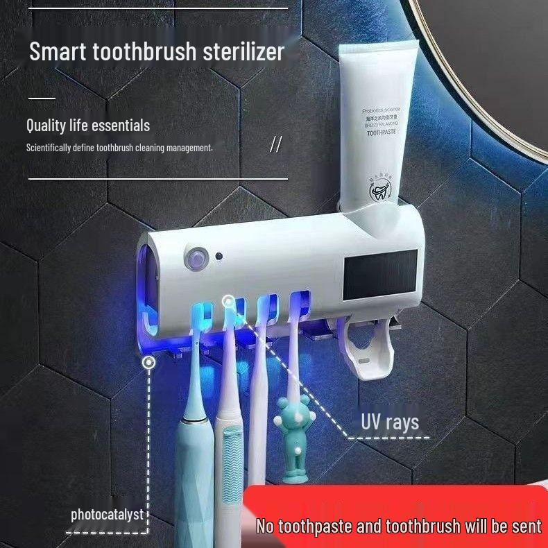 Smart UV Toothbrush Sterilizer & Dispenser with Storage Rack