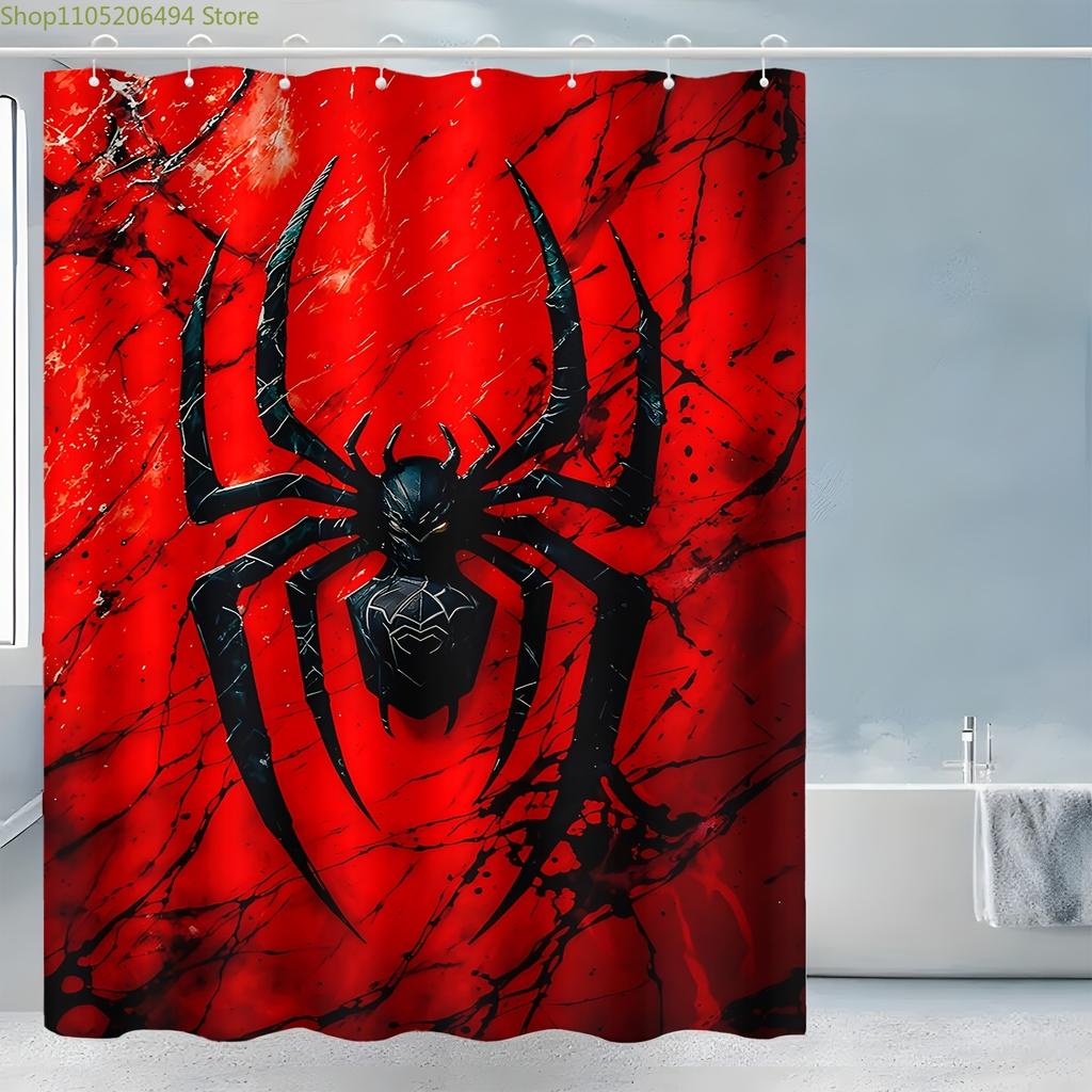 A Printed Shower Curtain Featuring a Venomous Spider Design, Made of Durable Polyester Fabric, Suitable for Cozy Home Bathroom
