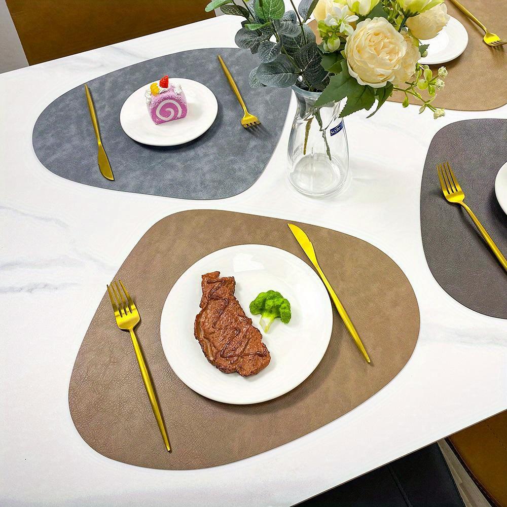 Double Sided Anti Slip Insulation Pad Table Mat, Nordic Style Imitation Cowhide Pattern Water Droplet Shaped Leather Placemat